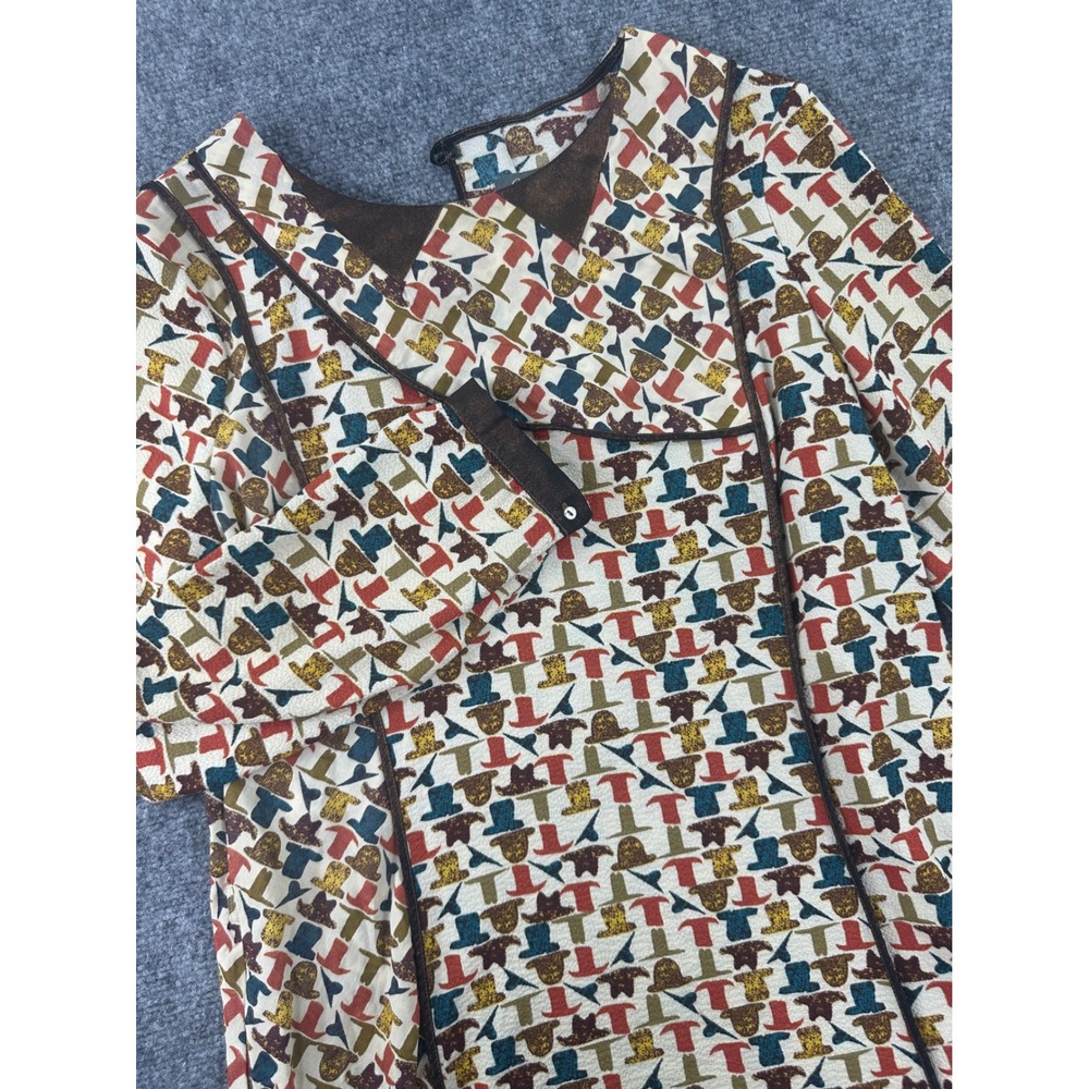 Cotélac Hat Print Mini Dress Medium Multi Color Long Sleeve Novelty Mod Women's